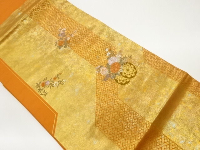 引箔御所車に花々・花菱模様織出し名古屋帯